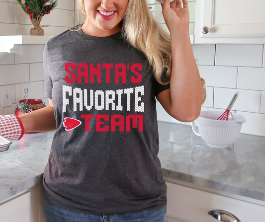 DTF TRANSFER ONLY  - Santa's Favorite Team Red & White Text