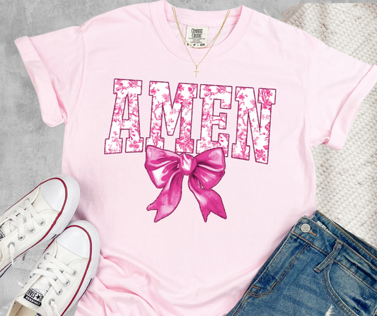 DTF TRANSFER ONLY  - Pink Floral Amen Bow