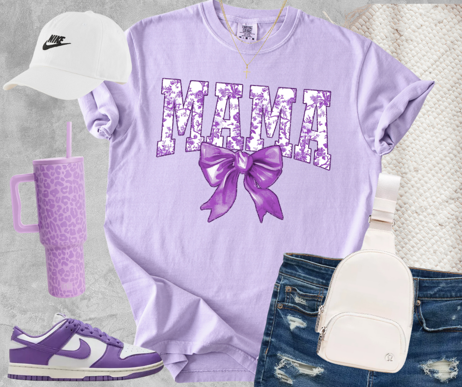 DTF TRANSFER ONLY  - Purple Floral Mama Bow