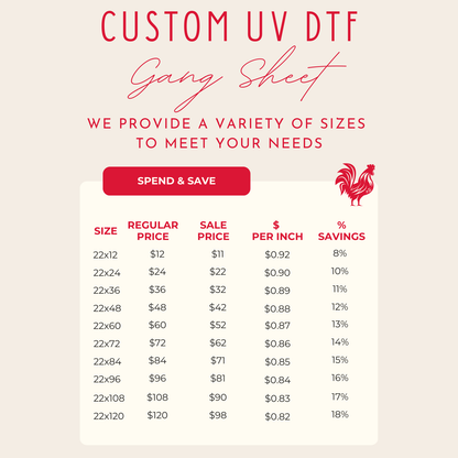 UV DTF - Use our GANG Sheet Builder Tool - Custom UV DTF Transfer - Choose Your Size