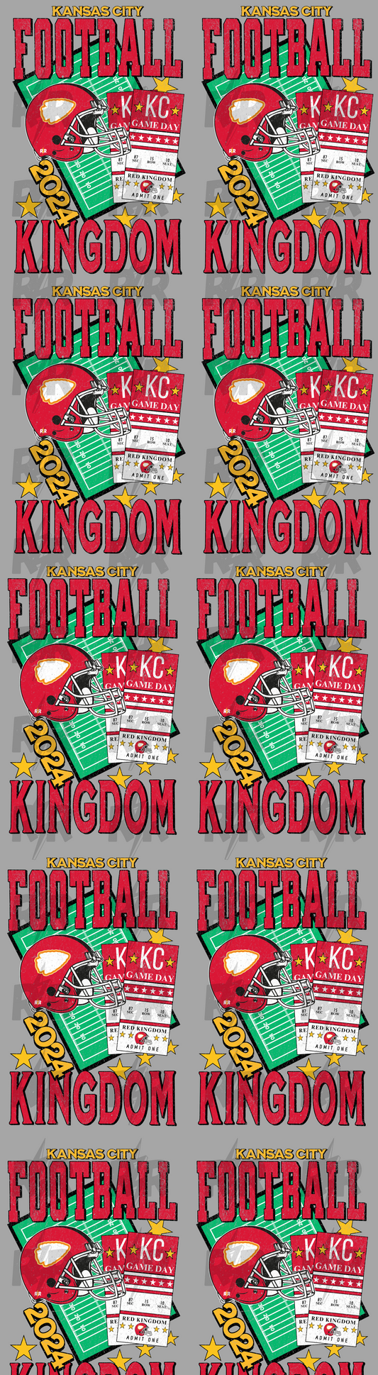 DTF TRANSFER ONLY  - Retro Kansas City Football Kingdom Tickets 120in Pre-Made Gang Sheet